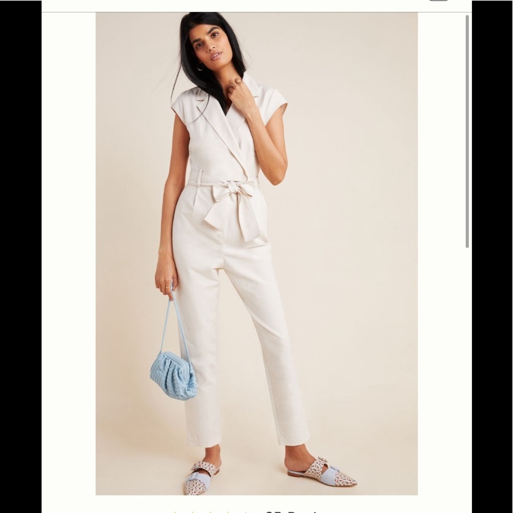 Anthropologie Cream Sleeveless Belted Jumpsuit